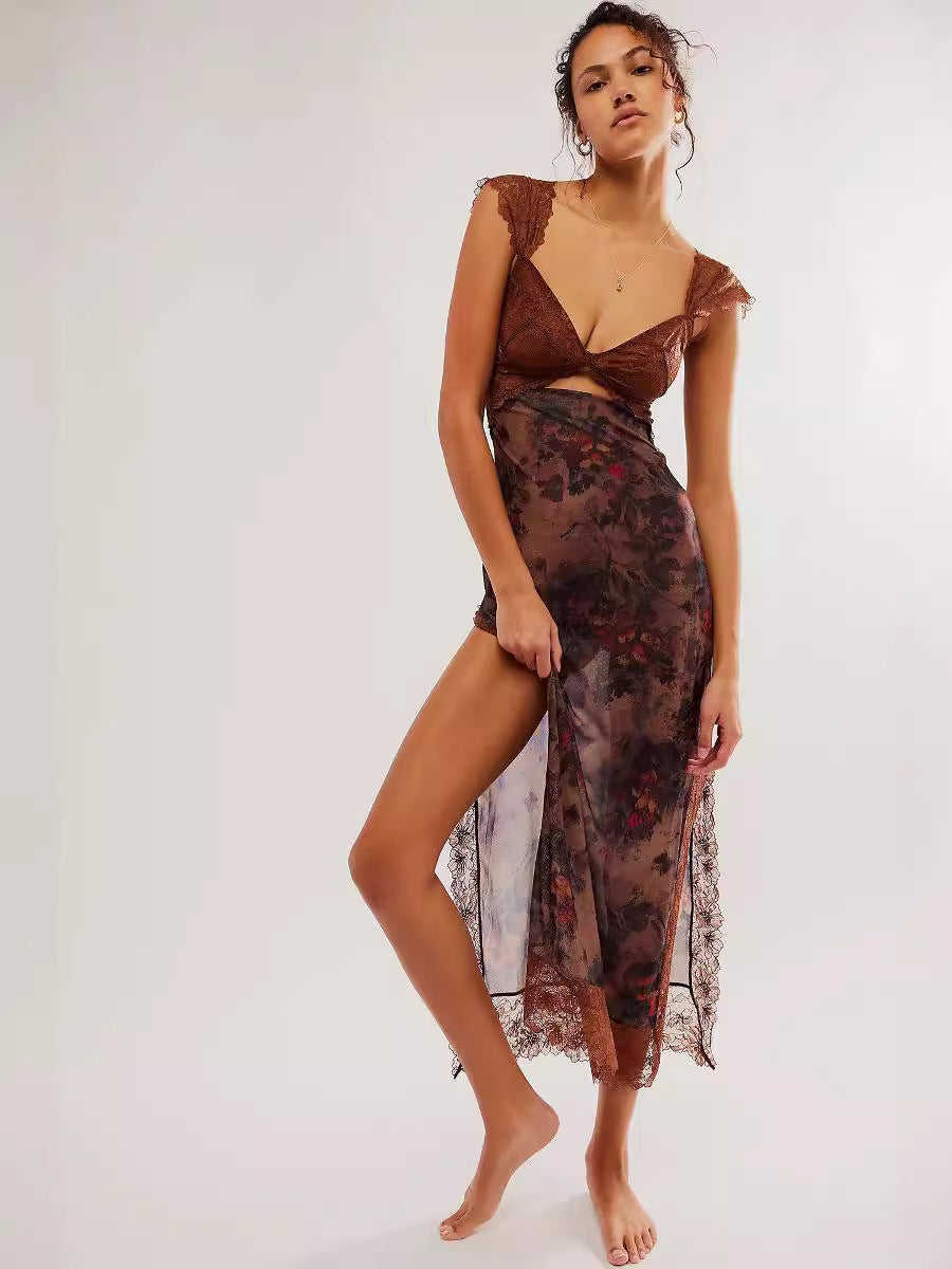 Robe longue de groupe fendue avec coutures pour femmes