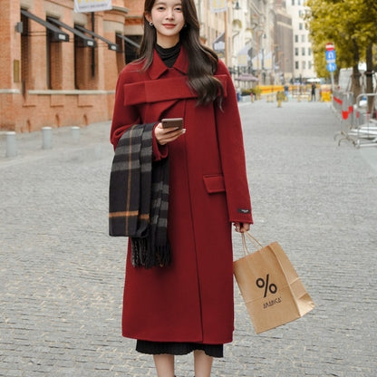 Manteau en laine rouge avec nœud papillon pour femme, nouveau manteau d'automne et d'hiver