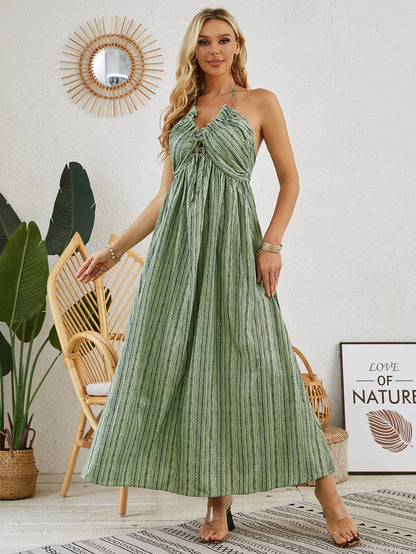 Vestido largo bohemio con cuello halter: vestido playero holgado sin mangas de verano para mujer