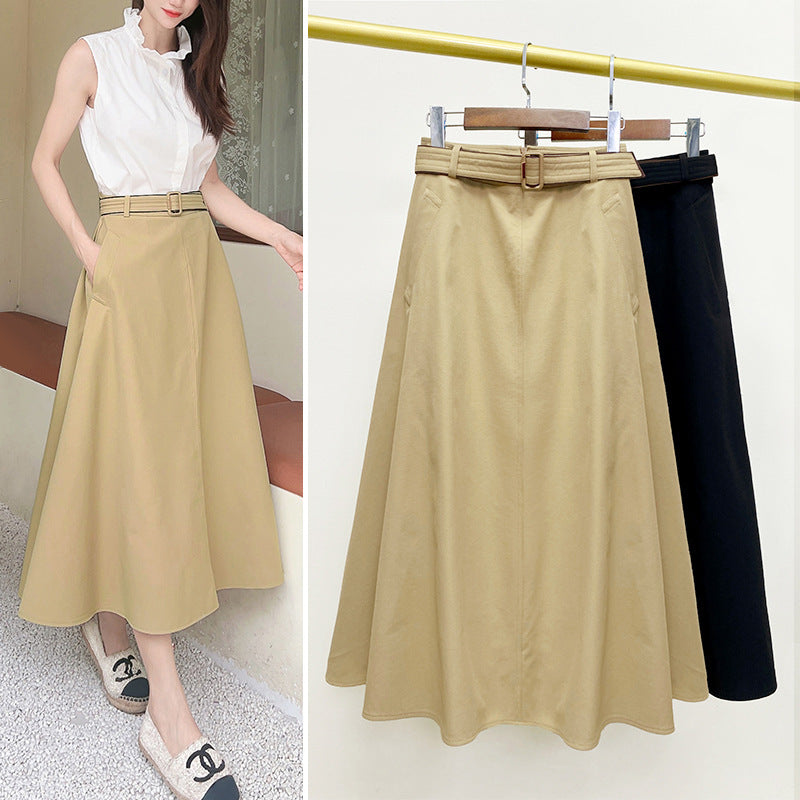 Women's Mid-length Skirt High Waist Tight Waist A- Line Large Hem Umbrella Skirt