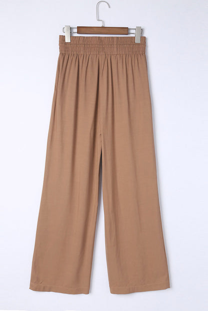 Black Drawstring Elastic Waist Casual Wide Leg Pants