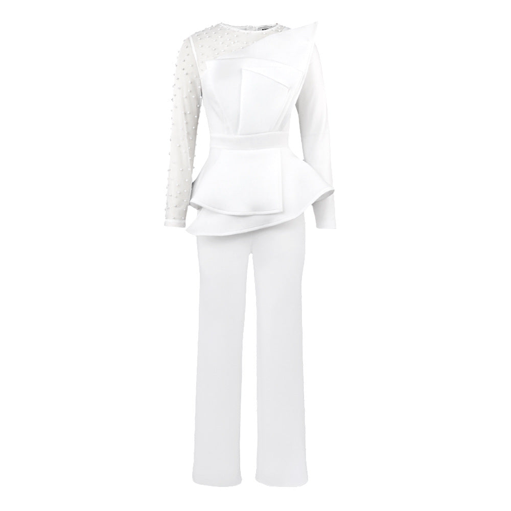 Women's Fashion Splicing Beads Jumpsuit