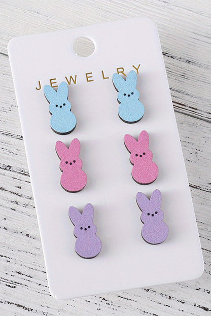 Boucles d'oreilles en bois en forme de poupée de lapin de Pâques blanc