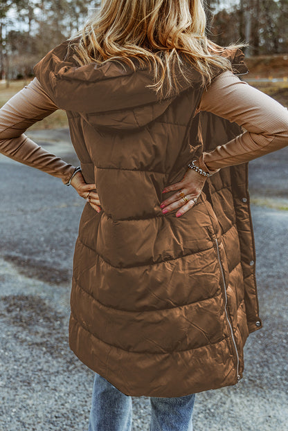 Manteau gilet matelassé long à capuche noir