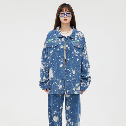 Women's Tie Dye Wash Print Denim Oversized Jacket