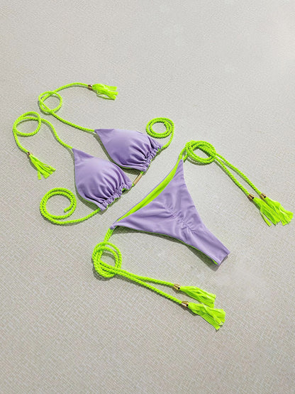 Conjunto de bikini de dos piezas con cuello halter en contraste