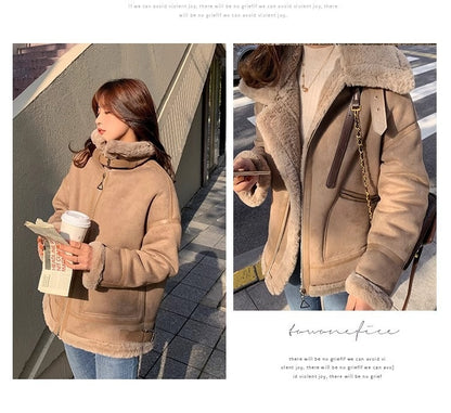 Fur Integrated Berber Fleece Coat Women