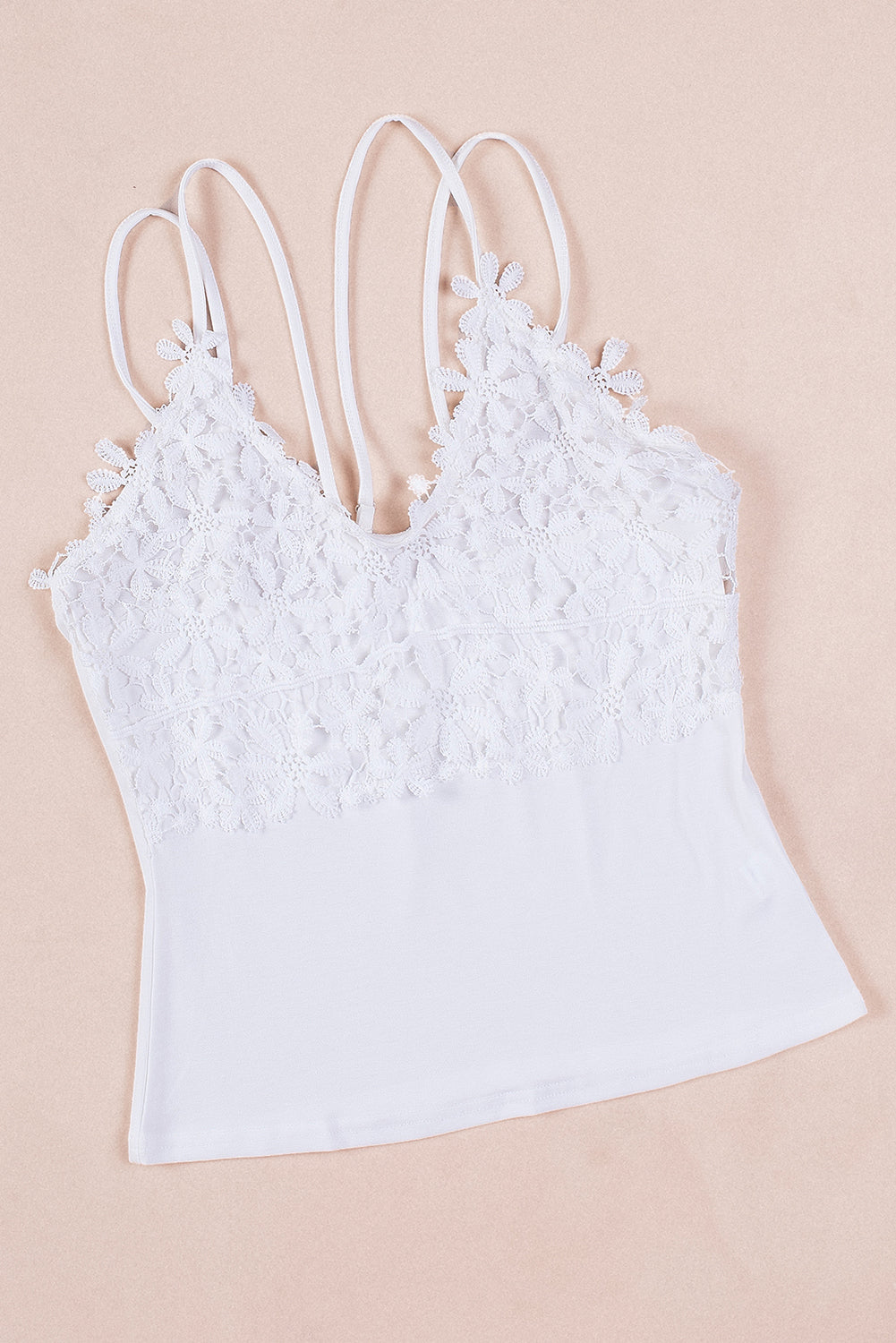 Apricot Casual Lace Overlay Strappy Hollow Out Camisole Top