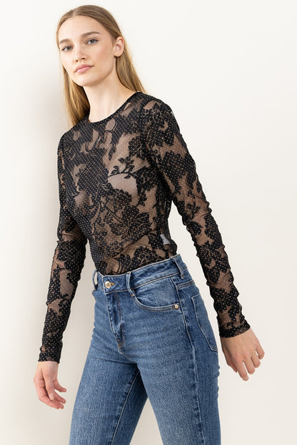 Body de malla con encaje floral de Ces Femme