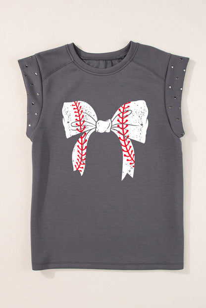 T-shirt à manches cloutées avec nœud papillon de baseball gris foncé