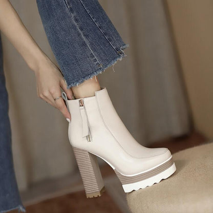 Commuter Round Toe Platform Chunky High Heel Ankle Boots