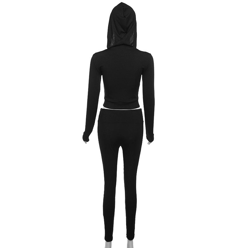 Women's Fashion Casual Hooded Coat High Waist Slim Trousers Suit Women