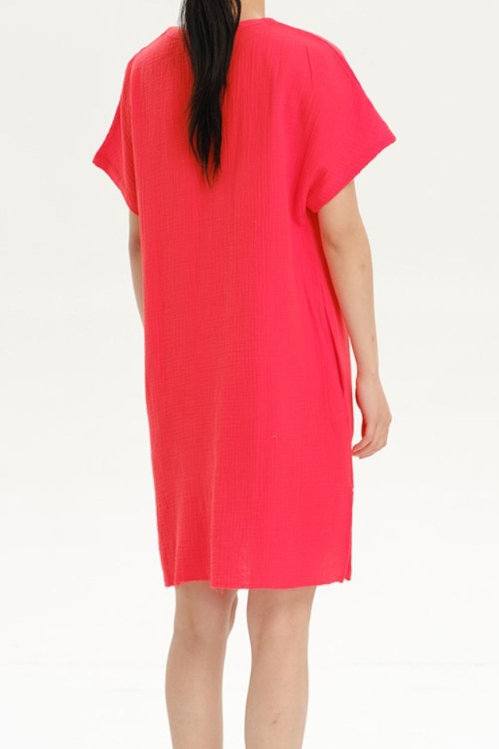 Slit Notched Short Sleeve Mini Dress