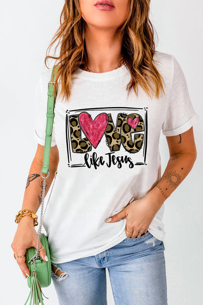 White LOVE Like Jesus Graphic Crew Neck Graphic Tee