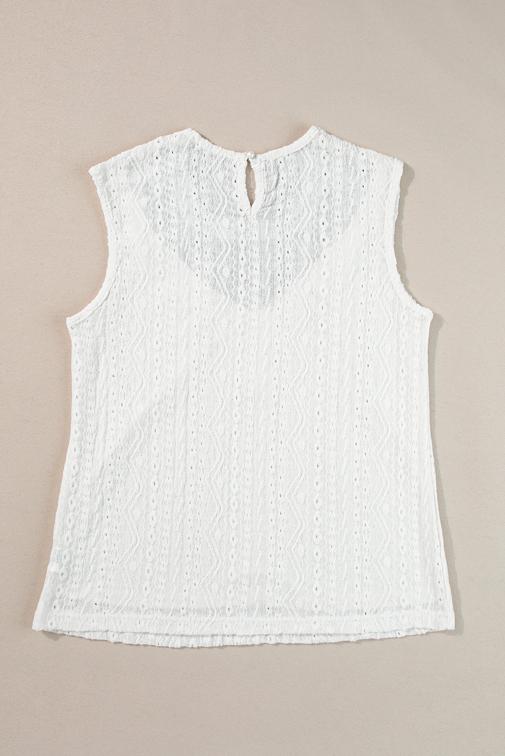 Blusa sin mangas con espalda de cerradura de crochet de encaje de guipur blanco