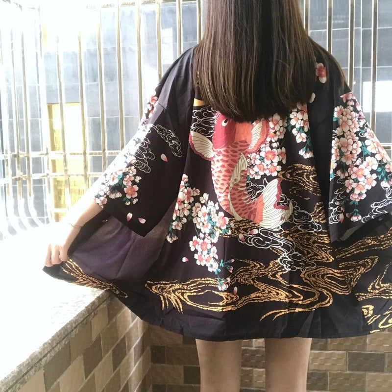 Été femmes Harajuku impression numérique Kimono manteau manteau Cardigan