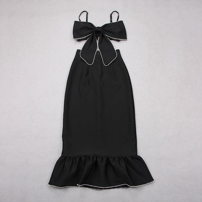 Fashion Sexy Black Camisole Tube Top Backless Big Bowknot Design Two-piece Set