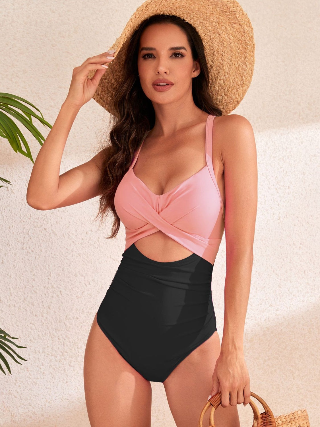 Crisscross Cutout V-Neck One-Piece Swimwear