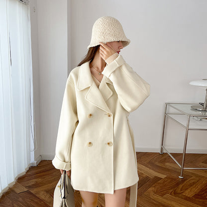 Wool Mid-length Loose Waist Woolen Coat