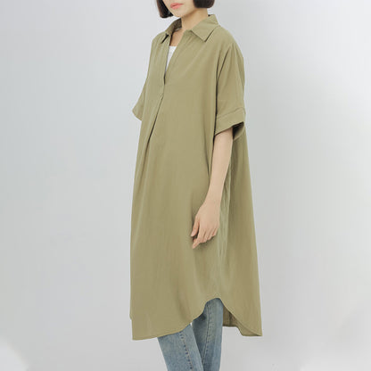 4 Color Cotton Linen Dress Women's Short Sleeve Loose