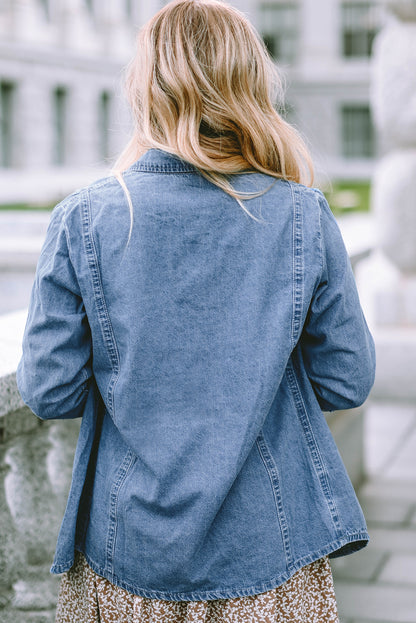 Veste chemise en jean boutonnée à manches longues bleu ciel