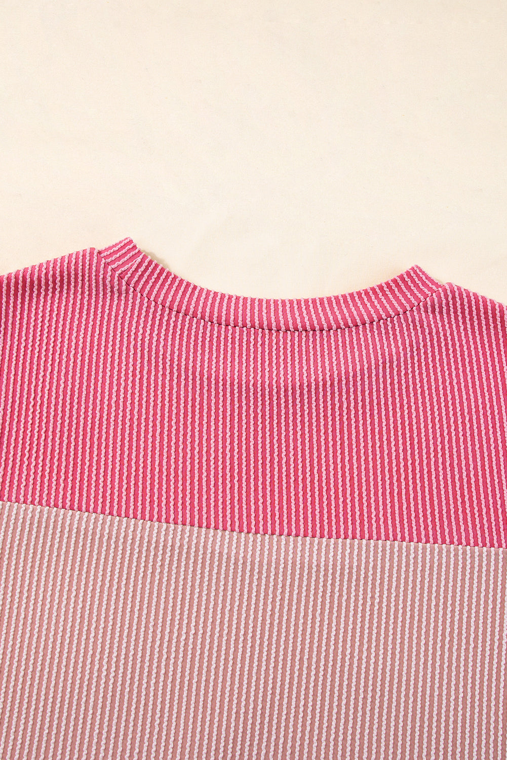 Pink Rib Textured Colorblock T Shirt