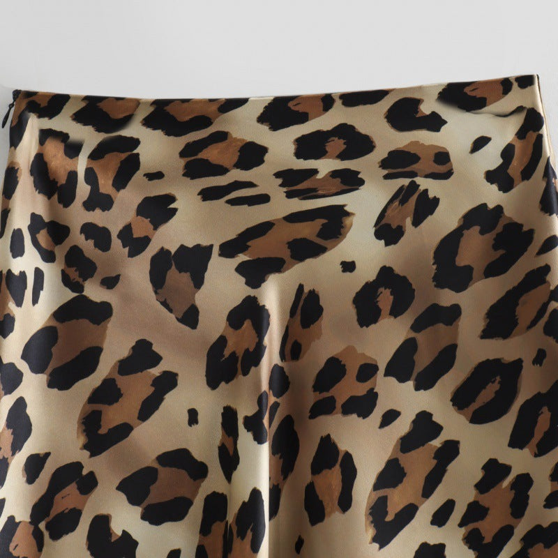 Silk Satin Leopard Print Skirt