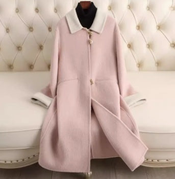 Manteau en cachemire à petit revers pour femme, coupe ample, Style de longueur moyenne