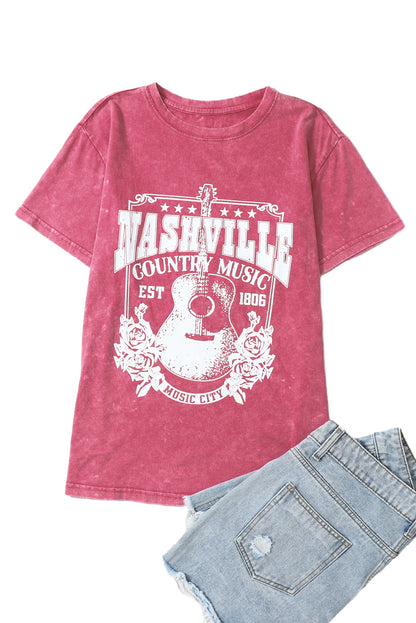 Fiery Red Nashville Music City Graphic Mineral Washed Tee