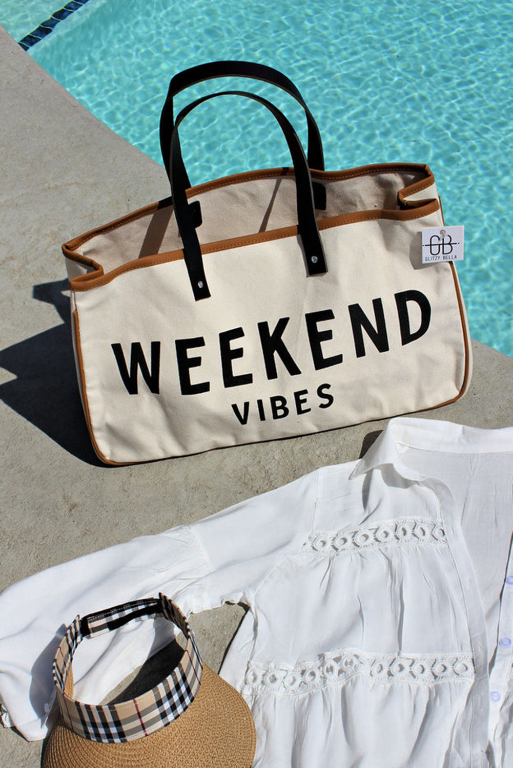 Cabas en toile WEEK-END VIBES blanc