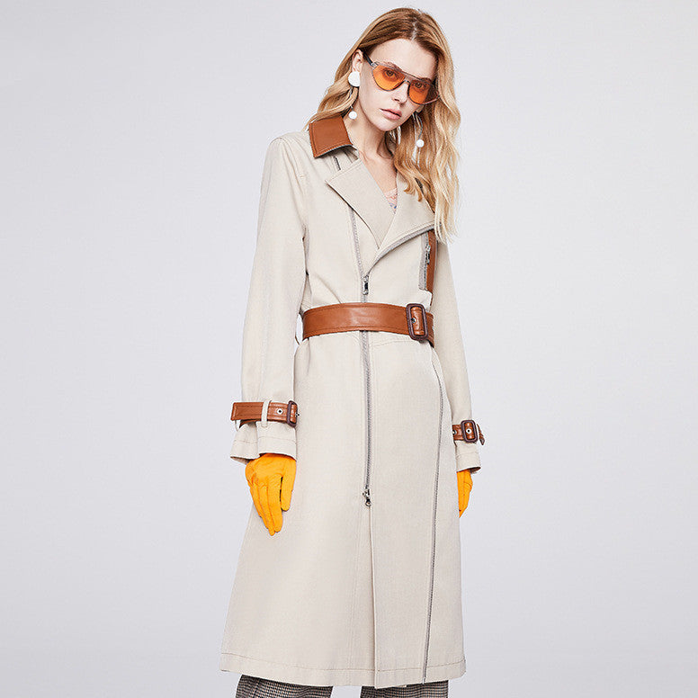 Women's Mid-length High-end Design Contrasting Trench Coat