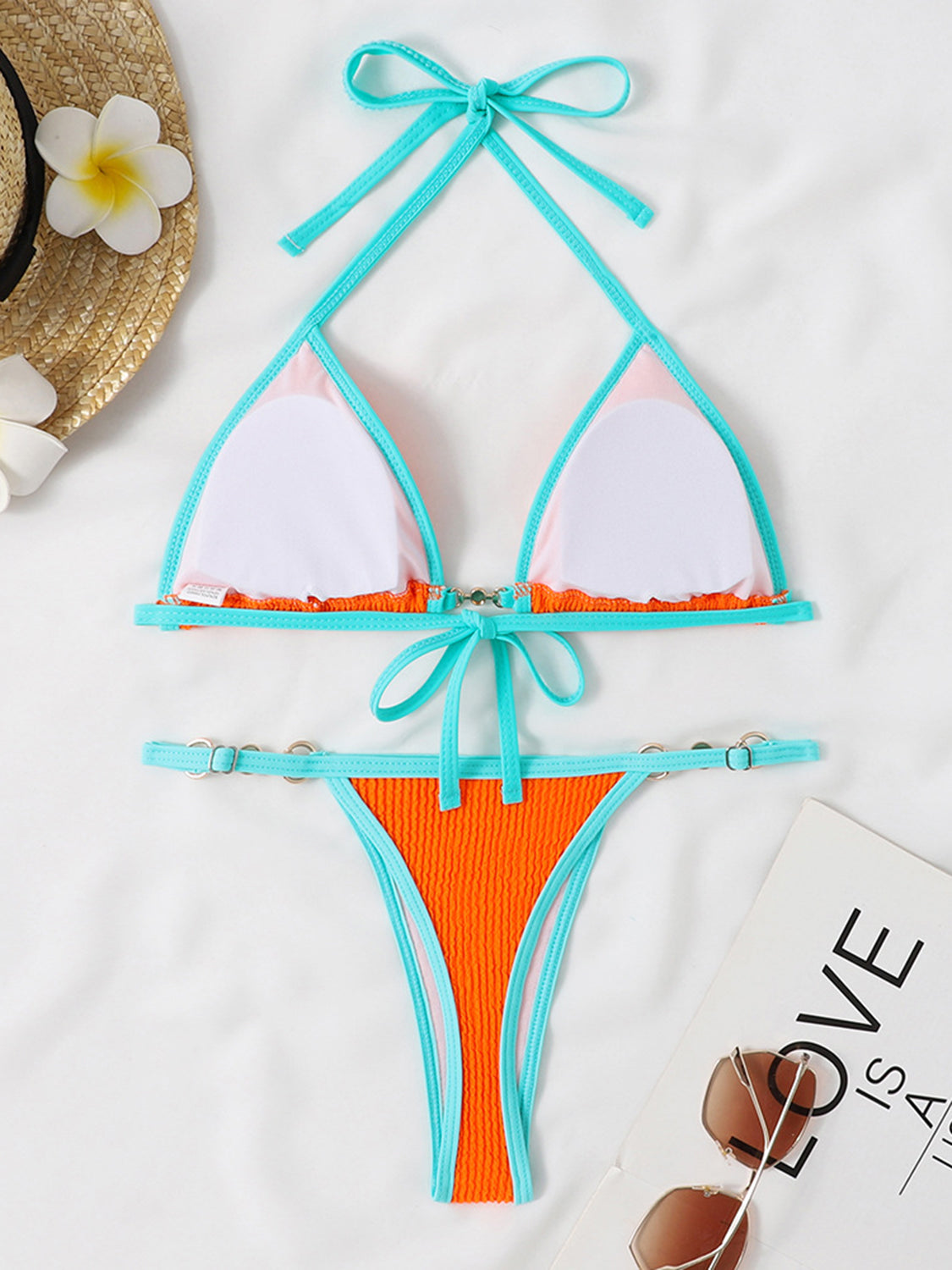 Ensemble de bikini deux pièces à col licou contrasté texturé