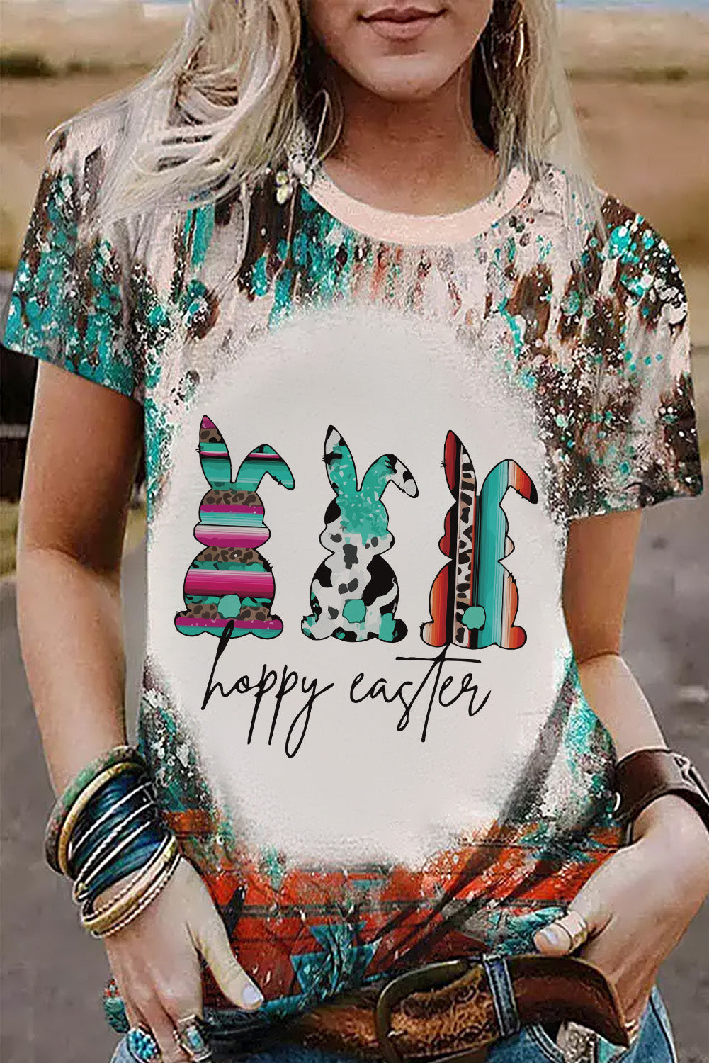 Green Tie Dye Happy Easter Bunny Graphic Tee