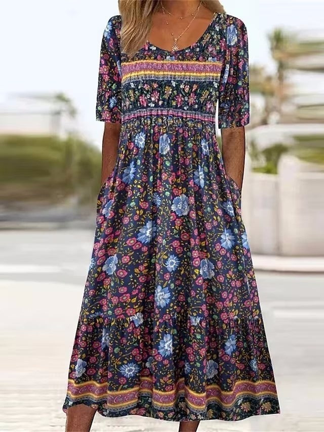 Vestido delgado de moda estampado de verano de estilo étnico