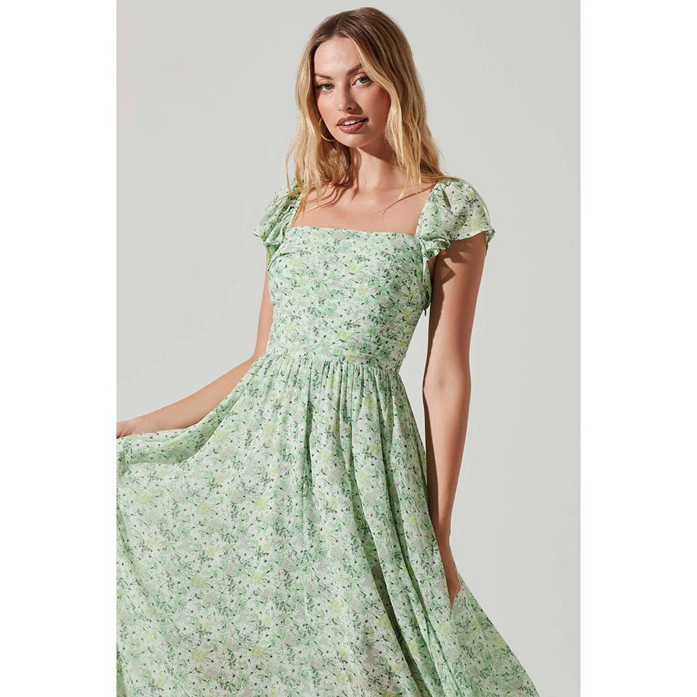 Vestido de longitud media para mujer con temperamento adelgazante y cintura temblorosa verde de moda