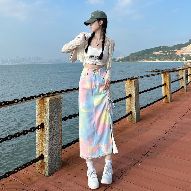 Women's Fashion Gradient Macaron Denim Skirt