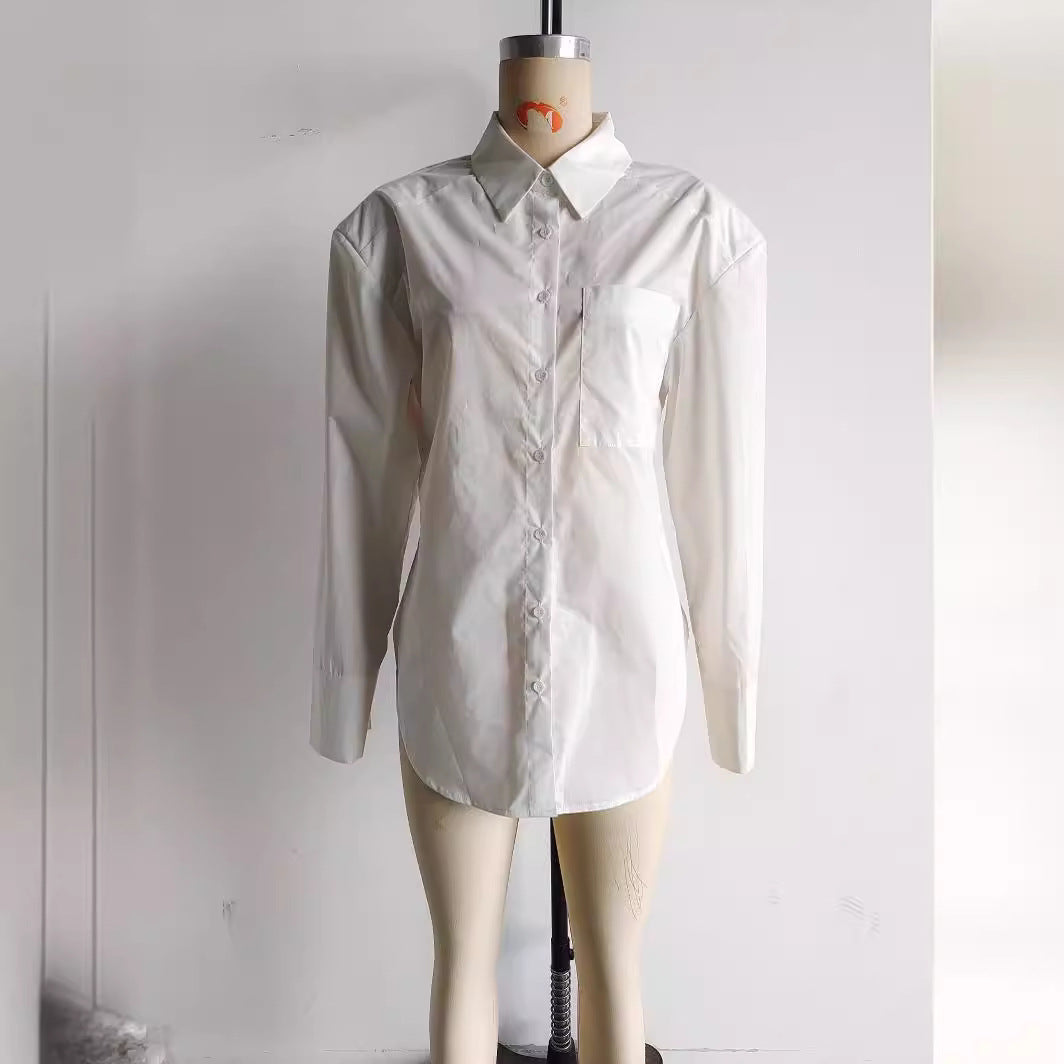 Chemise blanche pure à coupe slim et ajourée pour femme