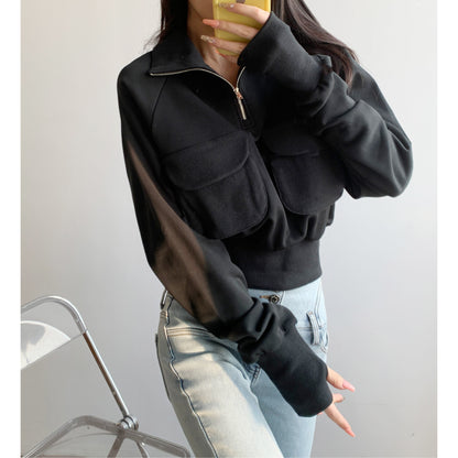 Loose Casual Stand Collar Half Zip Pullover Slimming Sweater Jacket