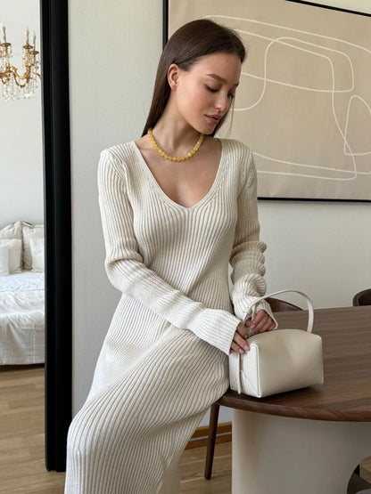 Women's Long-sleeved Thickened V-neck Dress