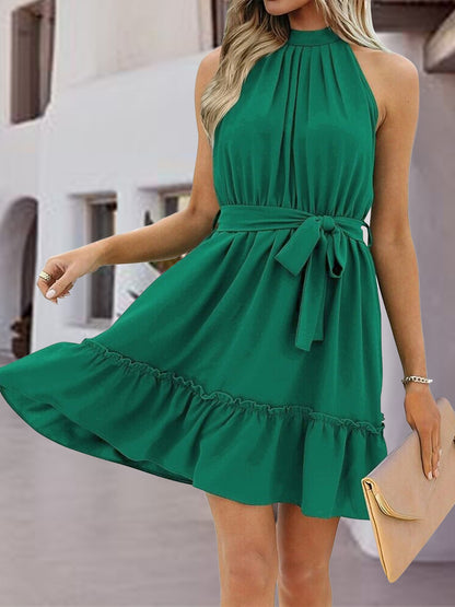 Frill Tied Mock Neck Sleeveless Dress