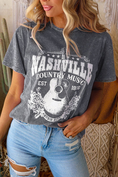 Fiery Red Nashville Music City Graphic Mineral Washed Tee