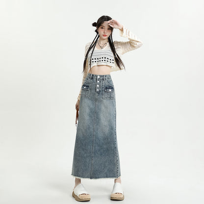 Women's Fur Edge Retro Denim Skirt