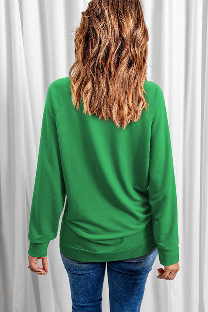 Green St Patrick Sequin Patch Graphic Drop Shoulder Sweatshirt