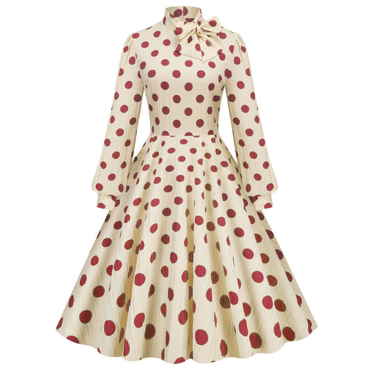 Women's Retro Dots Puff Sleeve Dress