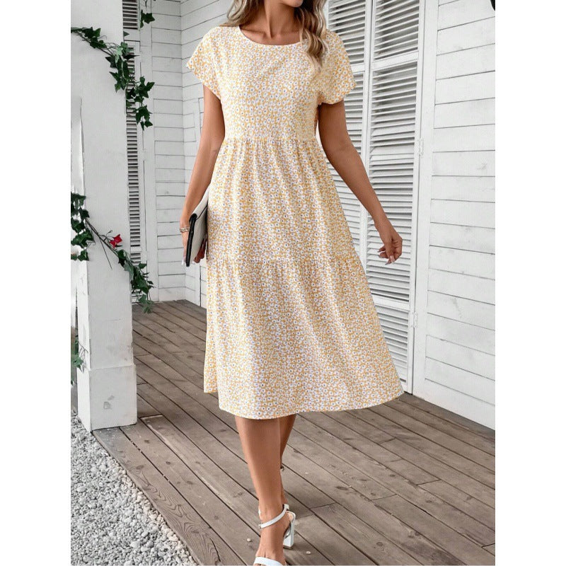 European And American Ladies Little Yellow Flower Dress