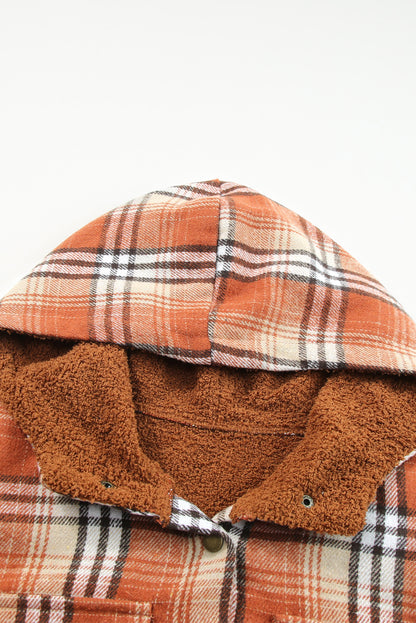 Plaid Pattern Sherpa Lined Hooded Shacket