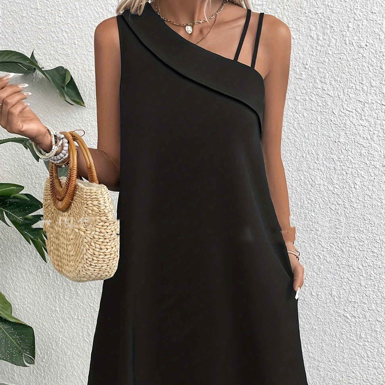 Asymmetric One-shoulder Sleeveless Sling Dress