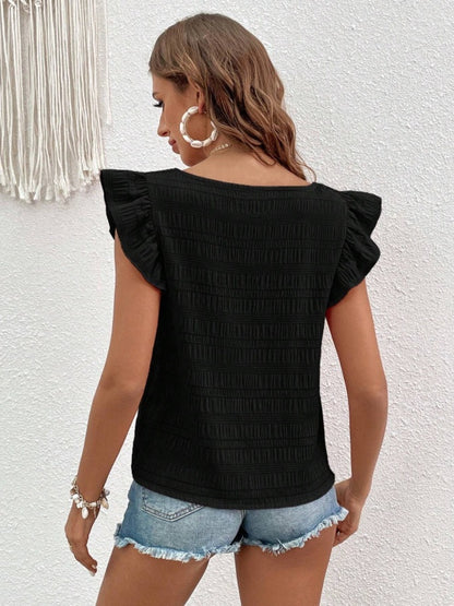 Ruffled Square Neck Cap Sleeve Blouse