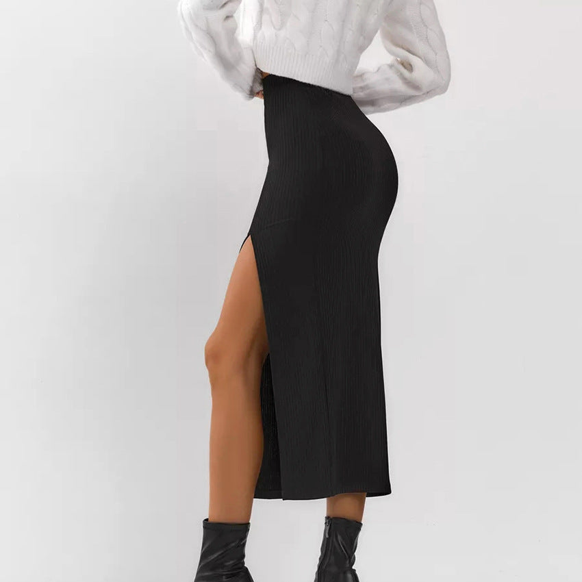 Women's Black Straight Split Skirt