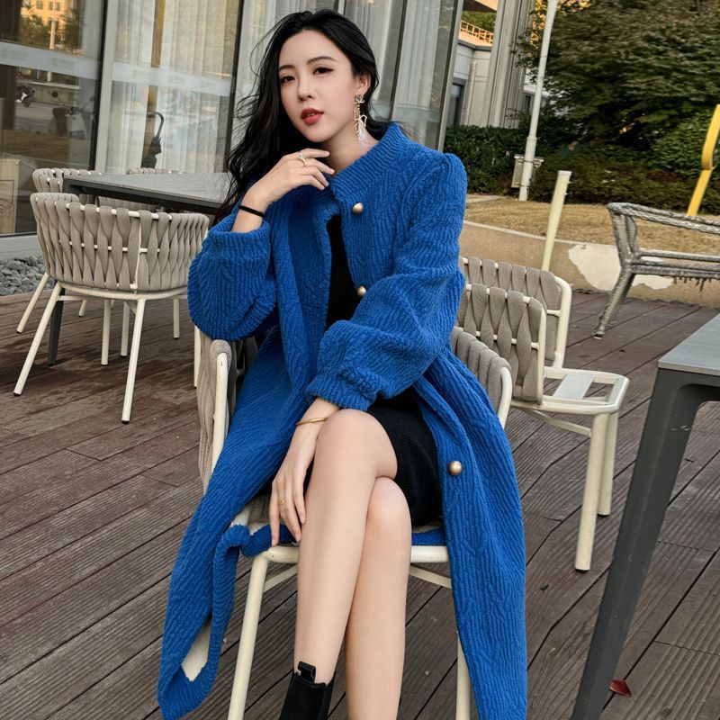 Thickened Long Section Stand Collar Faux Lamb Plush Fur Integrated Fur Environmental Protection Leather Women's Coat